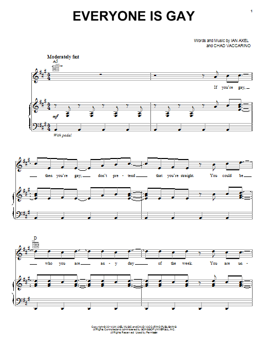 A Great Big World Everyone Is Gay sheet music notes and chords arranged for Piano, Vocal & Guitar Chords (Right-Hand Melody)
