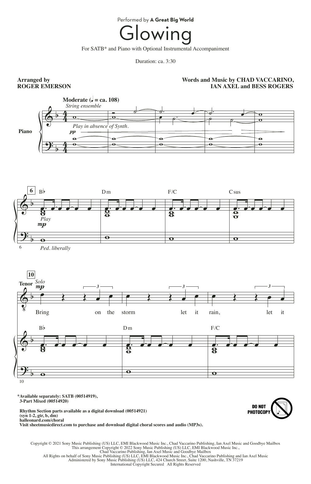 A Great Big World Glowing (arr. Roger Emerson) sheet music notes and chords arranged for SATB Choir