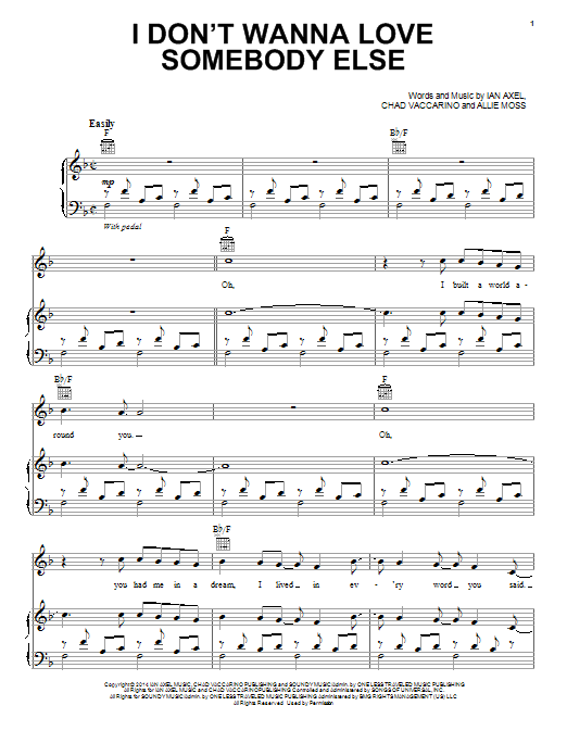 A Great Big World I Don't Wanna Love Somebody Else sheet music notes and chords arranged for Piano, Vocal & Guitar Chords (Right-Hand Melody)