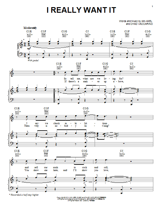 A Great Big World I Really Want It sheet music notes and chords arranged for Piano, Vocal & Guitar Chords (Right-Hand Melody)