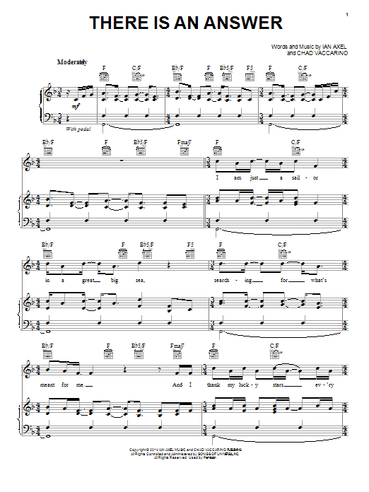 A Great Big World There Is An Answer sheet music notes and chords arranged for Piano, Vocal & Guitar Chords (Right-Hand Melody)