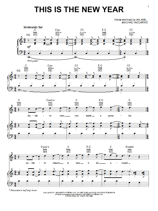 A Great Big World This Is The New Year sheet music notes and chords arranged for Piano, Vocal & Guitar Chords (Right-Hand Melody)