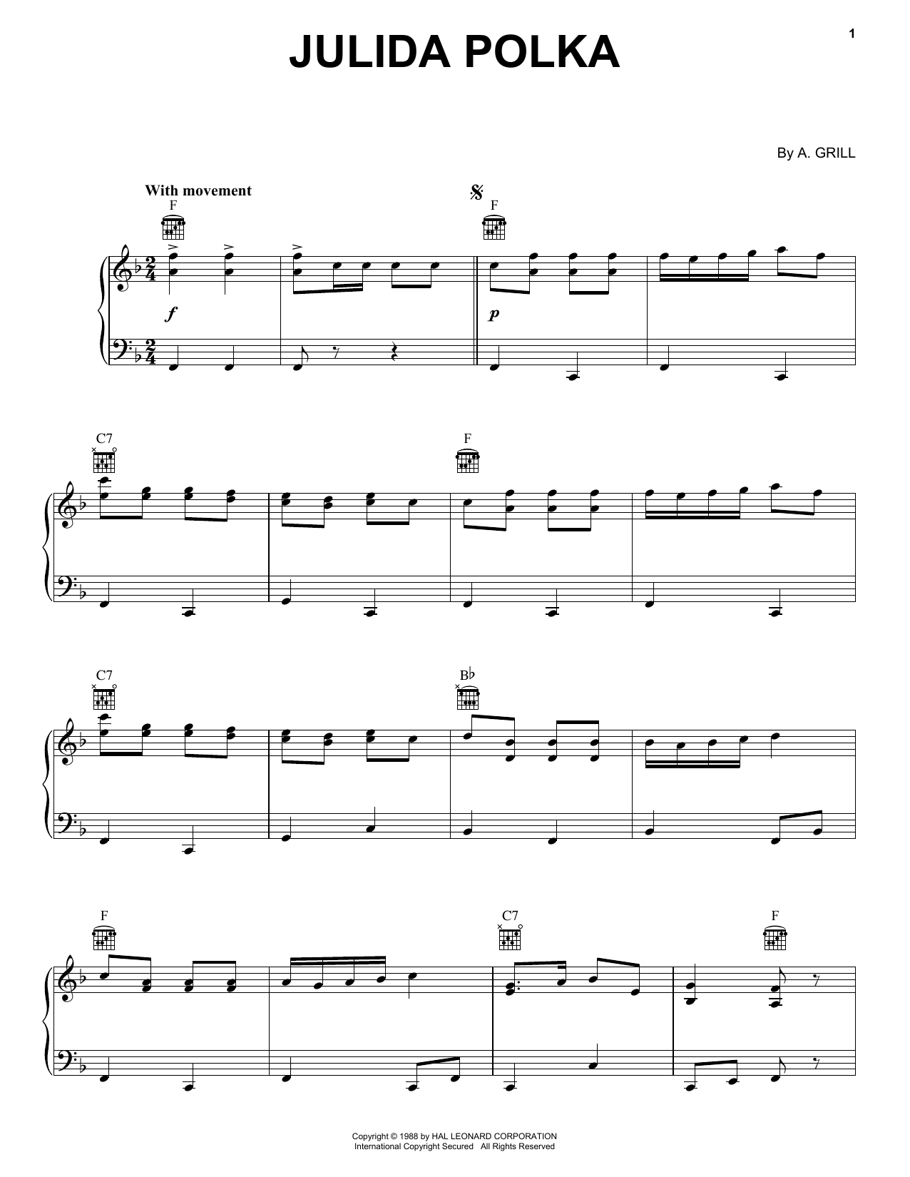 A. Grill Julida Polka sheet music notes and chords arranged for Piano Solo