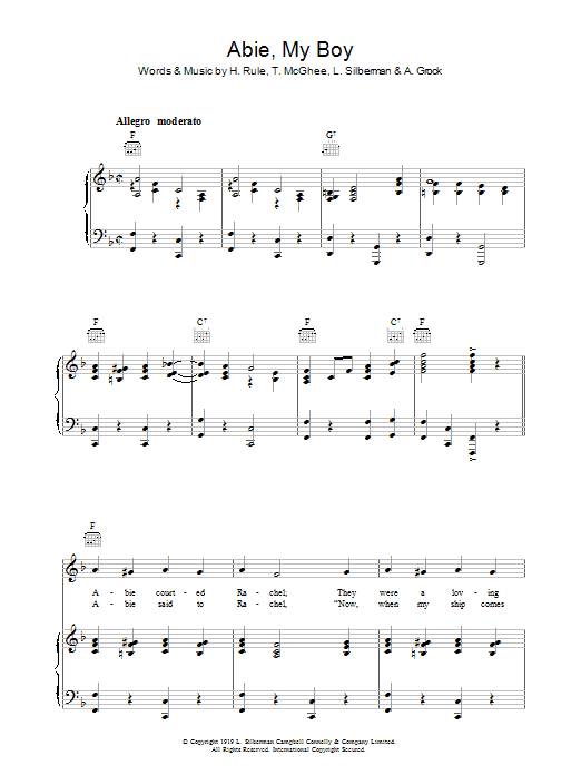 A. Grock Abie, My Boy sheet music notes and chords arranged for Piano, Vocal & Guitar Chords
