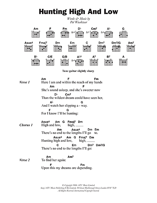A-Ha Hunting High And Low sheet music notes and chords arranged for Guitar Chords/Lyrics