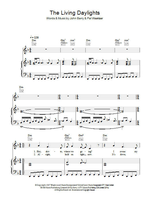 a-ha The Living Daylights sheet music notes and chords arranged for Piano, Vocal & Guitar Chords