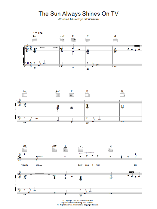 A-Ha The Sun Always Shines On TV sheet music notes and chords arranged for Guitar Chords/Lyrics