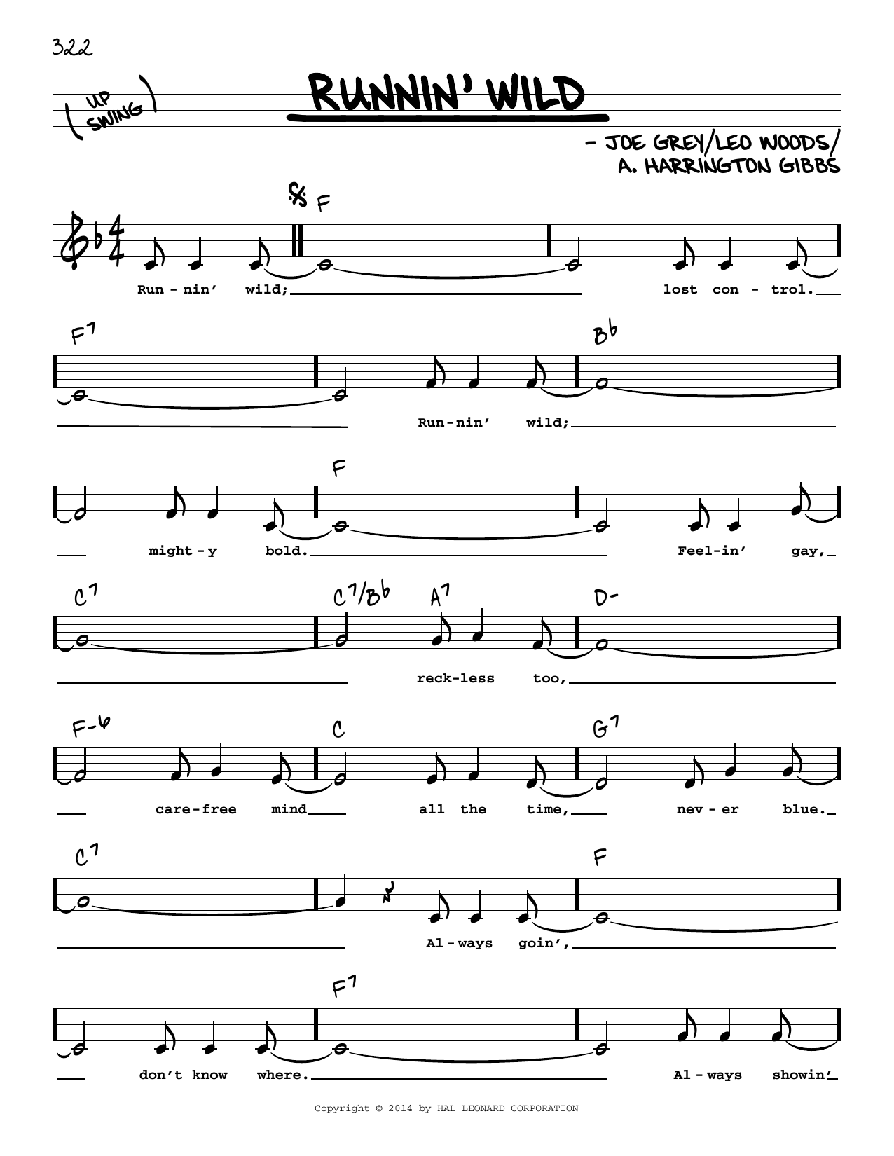 A. Harrington Gibbs Runnin' Wild (Low Voice) sheet music notes and chords arranged for Real Book – Melody, Lyrics & Chords