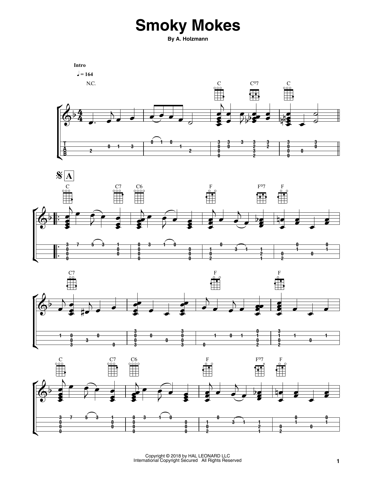 Fred Sokolow Smoky Mokes sheet music notes and chords arranged for Easy Ukulele Tab