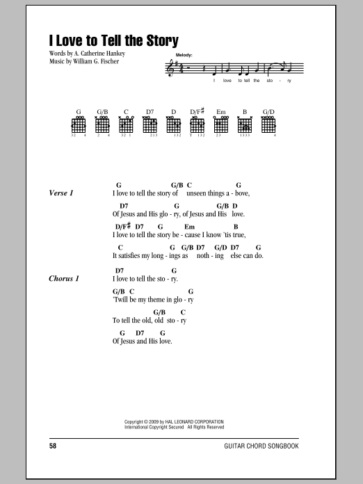 A. Katherine Hankey I Love To Tell The Story sheet music notes and chords arranged for Guitar Chords/Lyrics