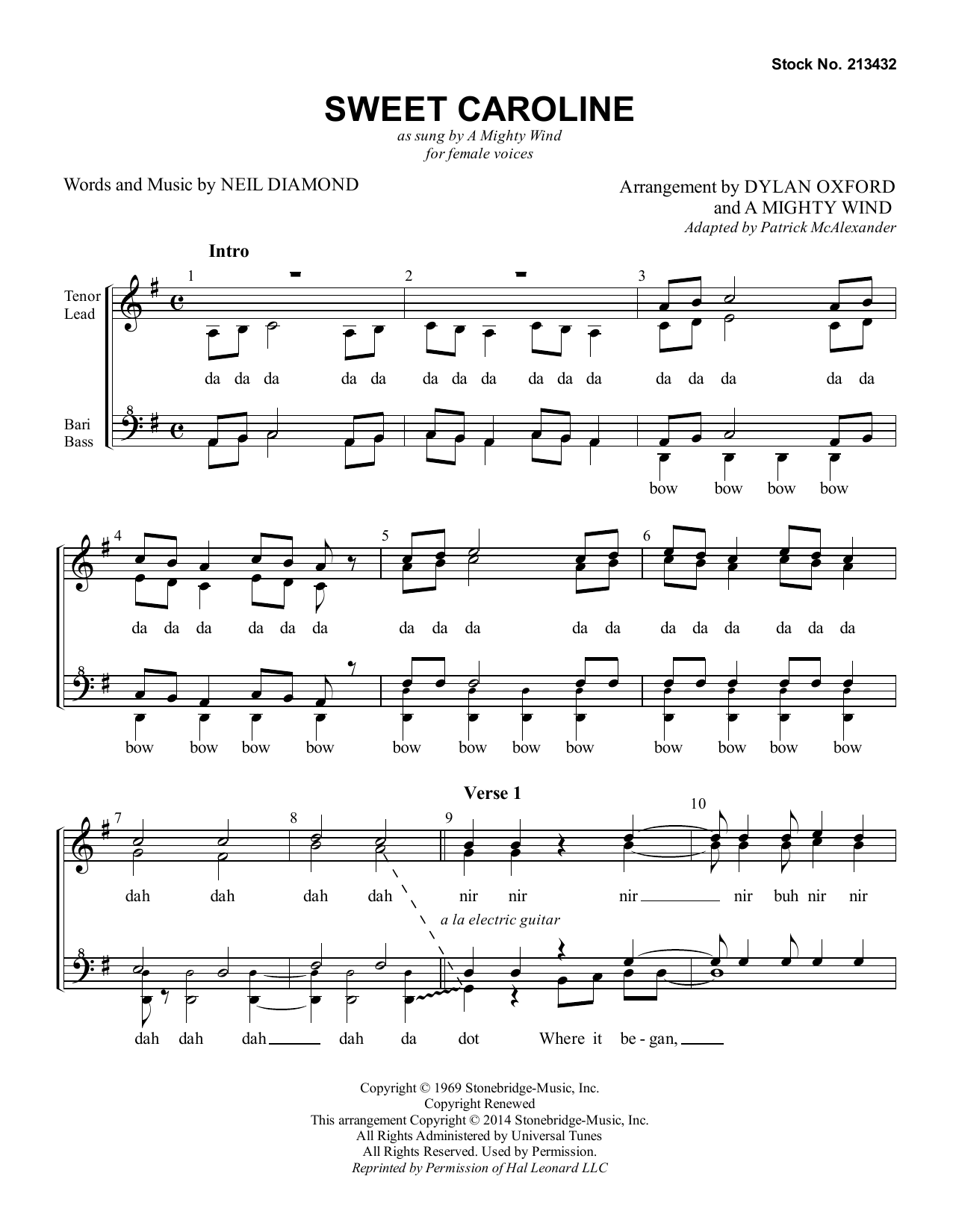 A Mighty Wind Sweet Caroline (arr. Dylan Oxford & A Mighty Wind) sheet music notes and chords arranged for SSAA Choir