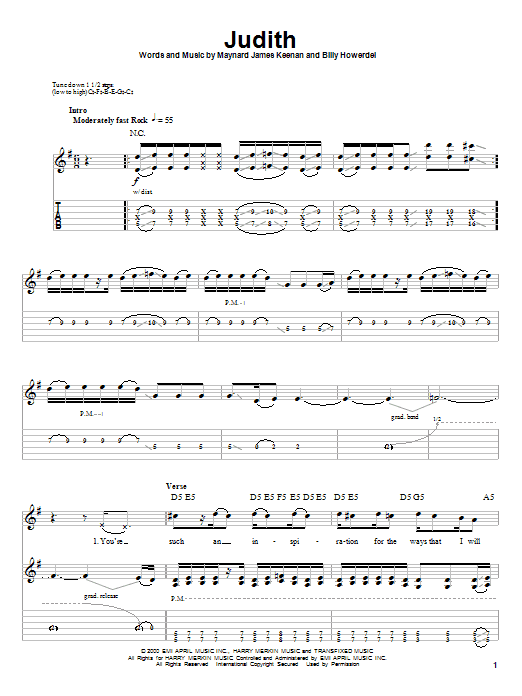 A Perfect Circle Judith sheet music notes and chords arranged for Drums Transcription