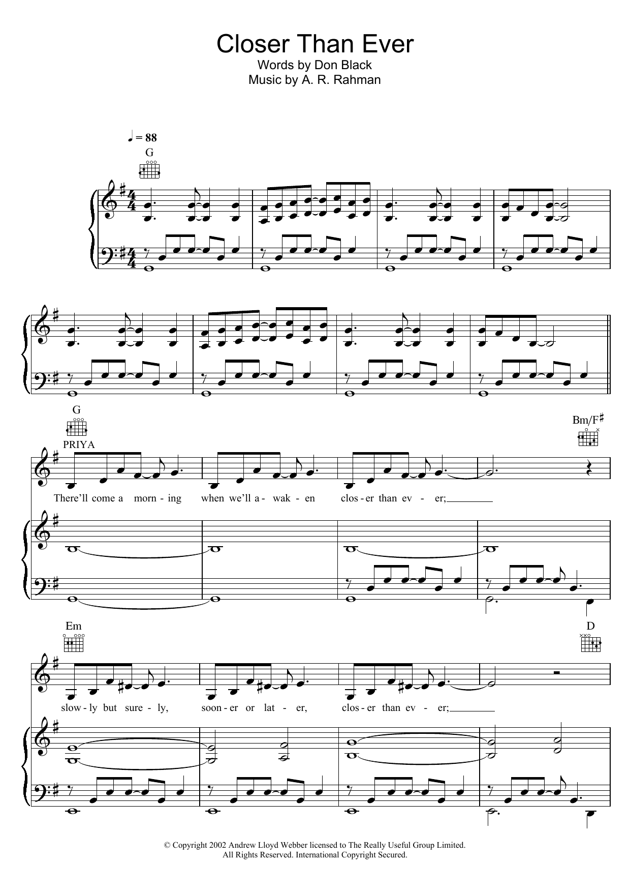 A. R. Rahman Closer Than Ever sheet music notes and chords arranged for Piano, Vocal & Guitar Chords
