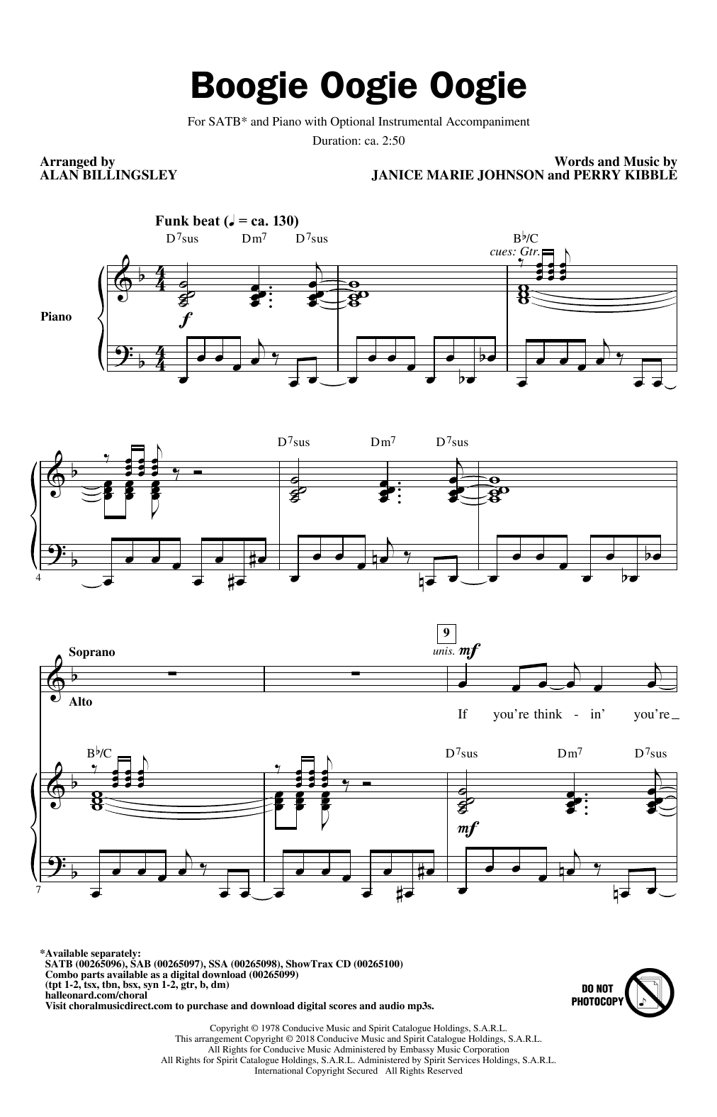 A Taste Of Honey Boogie Oogie Oogie (arr. Alan Billingsley) sheet music notes and chords arranged for SAB Choir