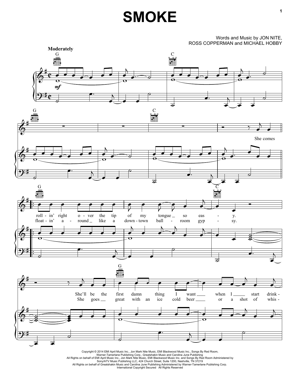 A Thousand Horses Smoke sheet music notes and chords arranged for Piano, Vocal & Guitar Chords (Right-Hand Melody)