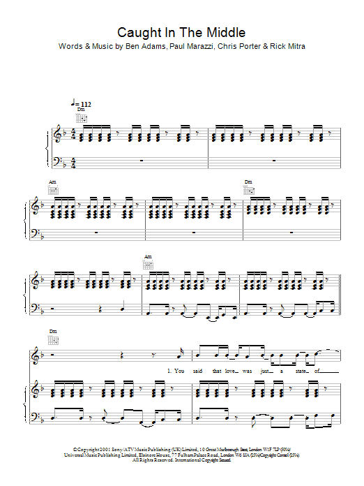 A1 Caught In The Middle sheet music notes and chords arranged for Guitar Chords/Lyrics