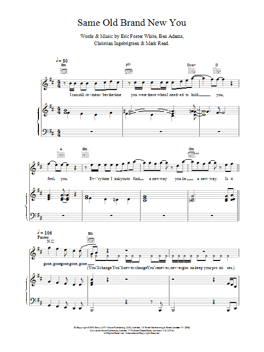A1 Same Old Brand New You sheet music notes and chords arranged for Piano, Vocal & Guitar Chords