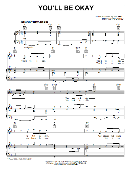 A Great Big World You'll Be Okay sheet music notes and chords arranged for Piano, Vocal & Guitar Chords (Right-Hand Melody)