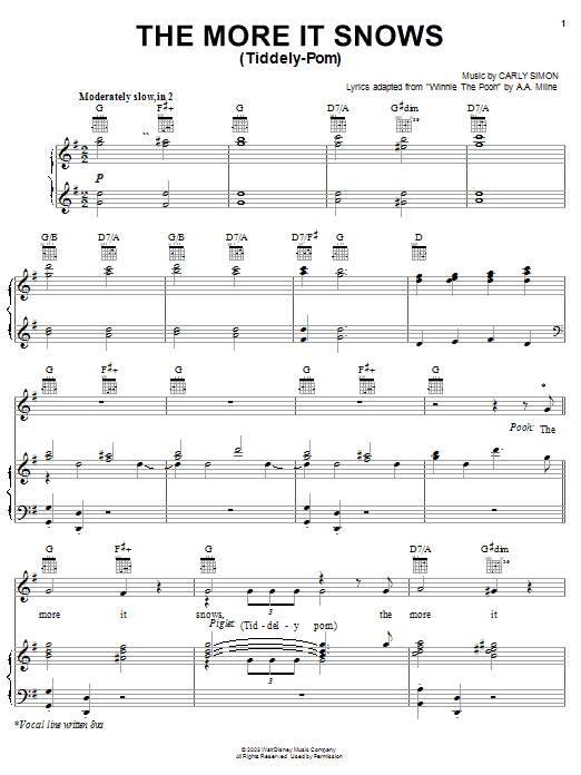 A.A. Milne The More It Snows (Tiddely-Pom) sheet music notes and chords arranged for Piano, Vocal & Guitar Chords (Right-Hand Melody)