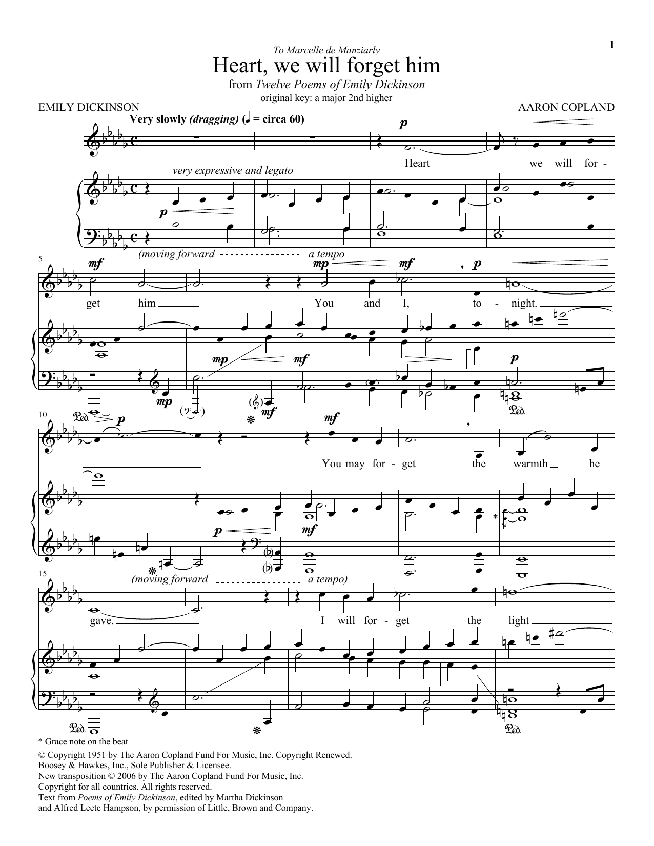 Aaron Copland Heart, We Will Forget Him sheet music notes and chords arranged for Piano & Vocal