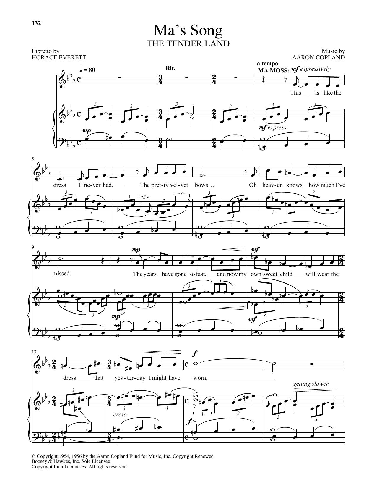 Aaron Copland Ma's Song (from The Tender Land) sheet music notes and chords arranged for Piano & Vocal
