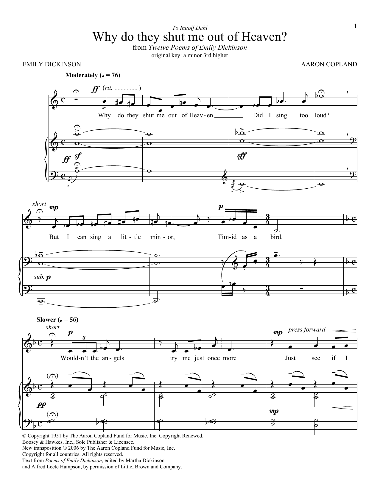 Aaron Copland Why Do They Shut Me Out Of Heaven? sheet music notes and chords arranged for Piano & Vocal