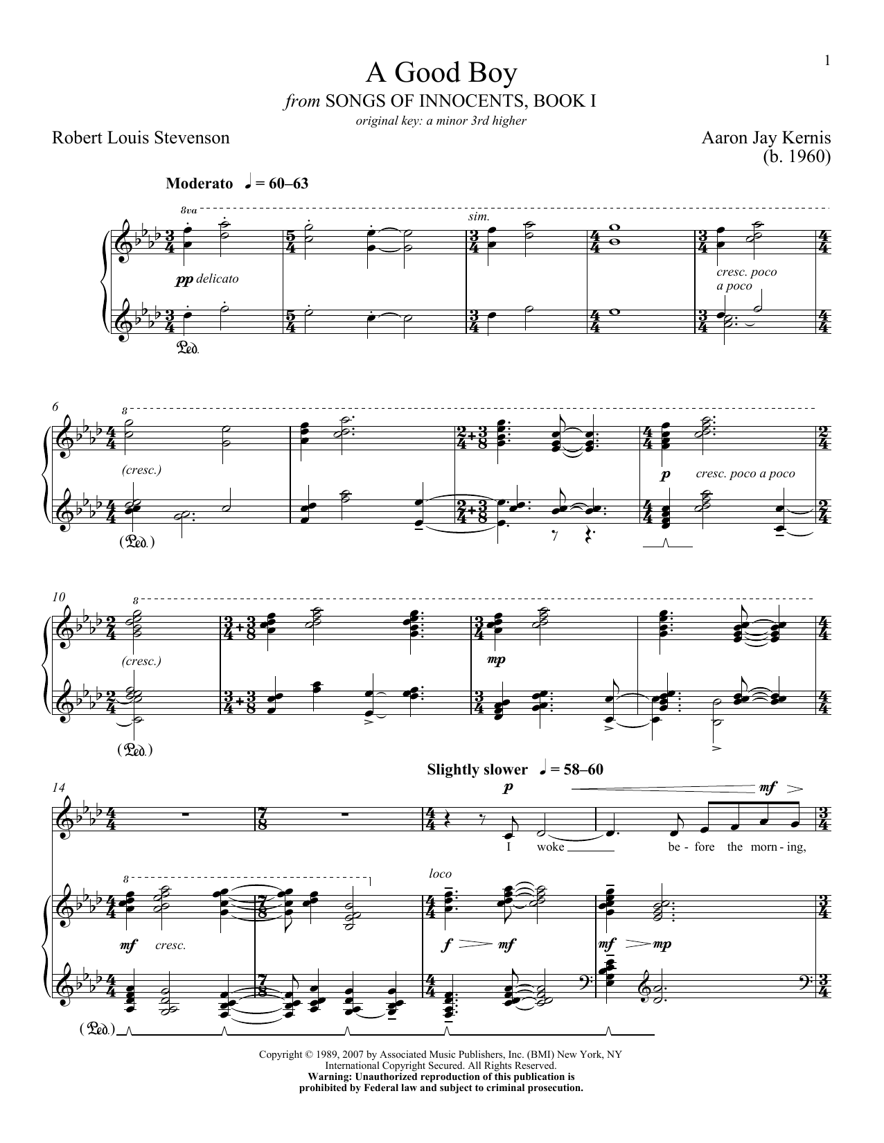 Aaron Jay Kernis A Good Boy sheet music notes and chords arranged for Piano & Vocal