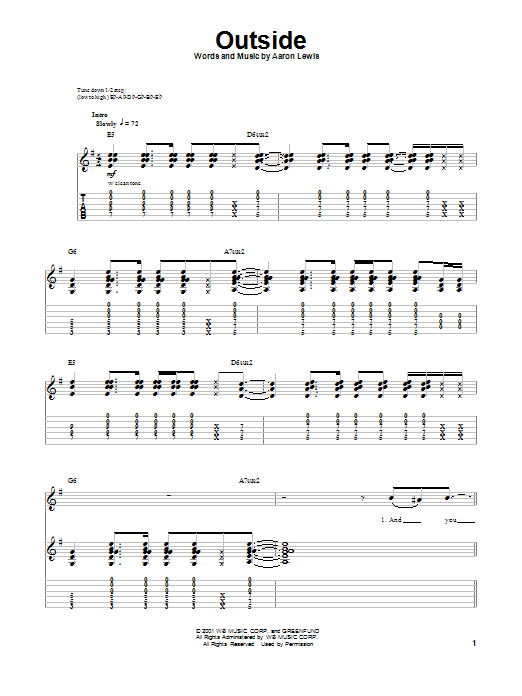 Aaron Lewis Outside sheet music notes and chords arranged for Guitar Tab (Single Guitar)