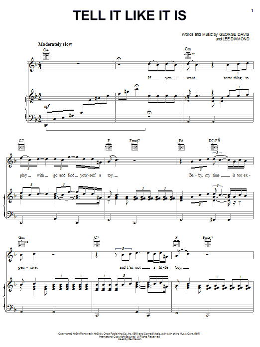 Aaron Neville Tell It Like It Is sheet music notes and chords arranged for Very Easy Piano