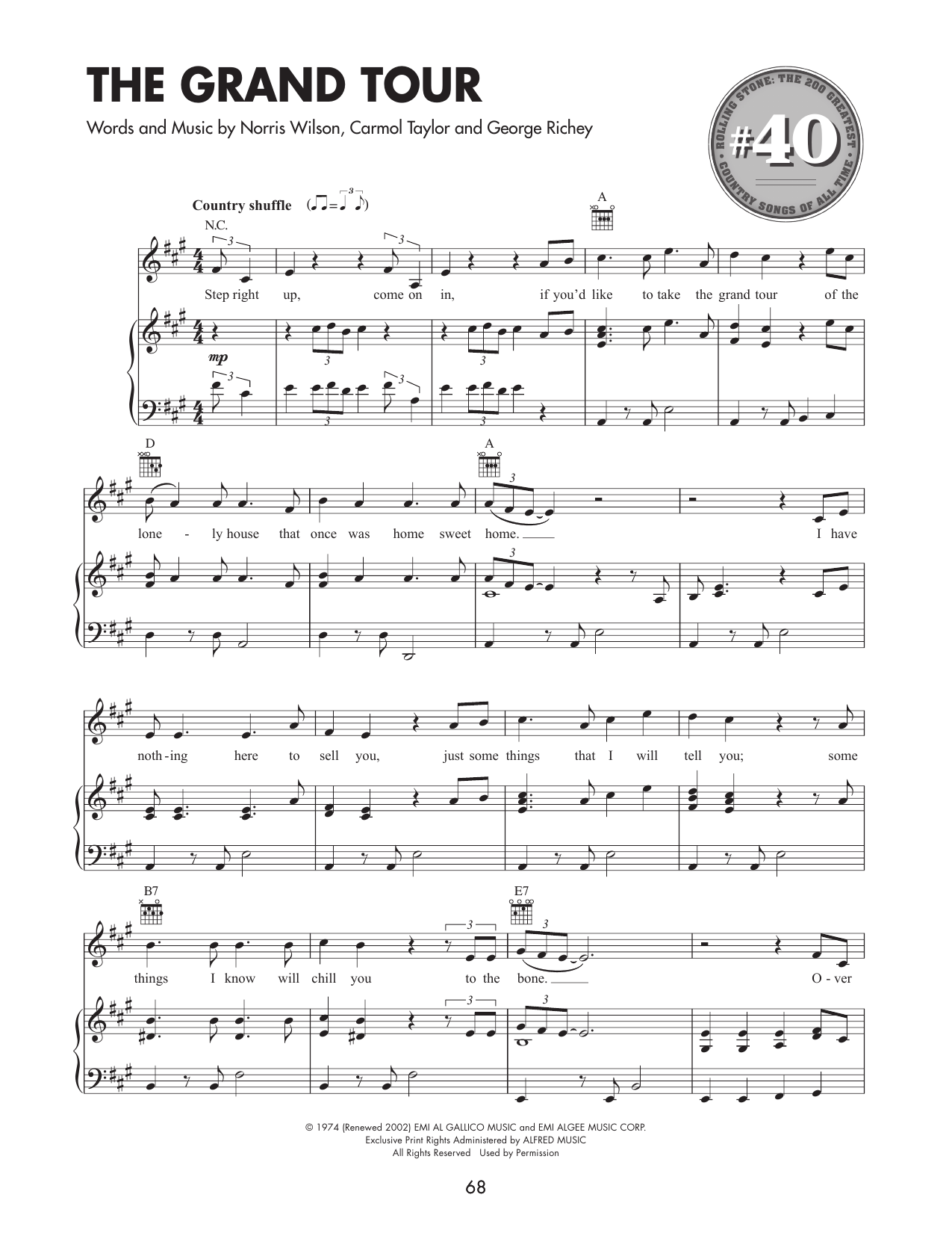 Aaron Neville The Grand Tour sheet music notes and chords arranged for Piano, Vocal & Guitar Chords (Right-Hand Melody)