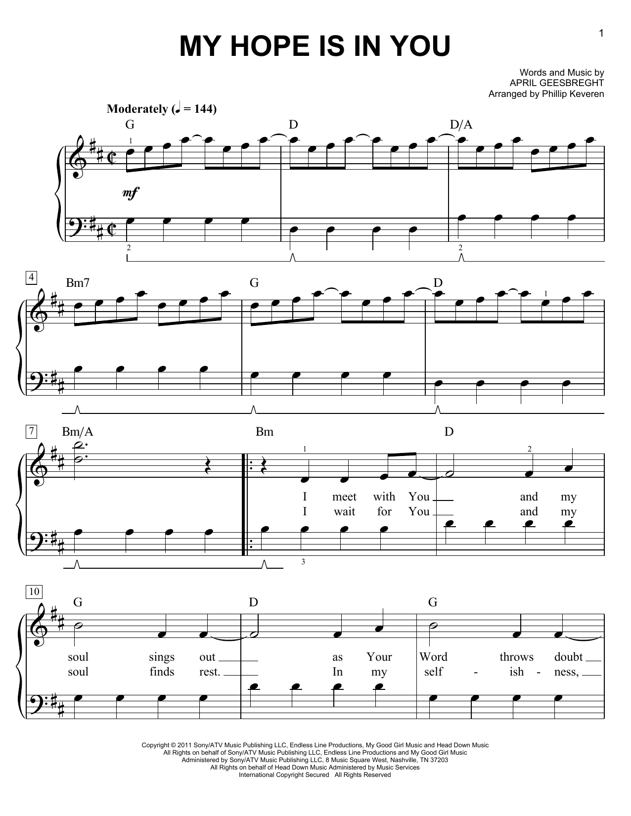 Aaron Shust My Hope Is In You (arr. Phillip Keveren) sheet music notes and chords arranged for Easy Piano