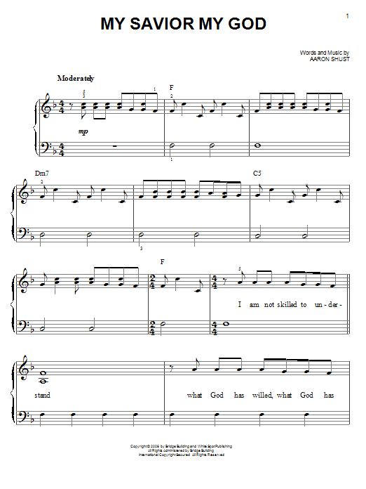 Aaron Shust My Savior My God sheet music notes and chords arranged for Easy Piano