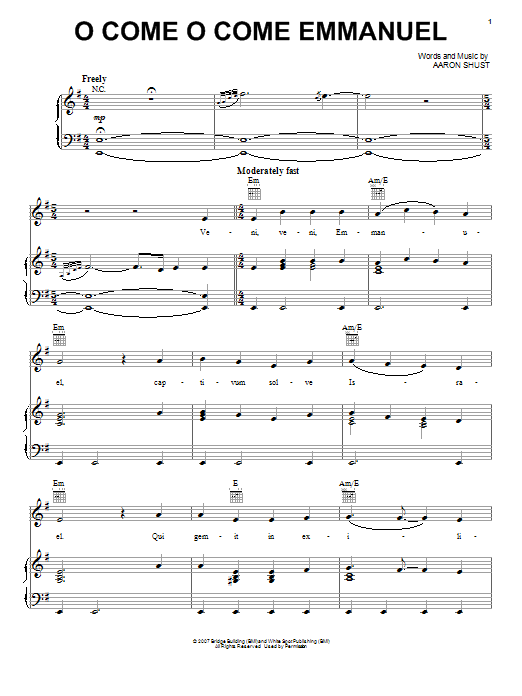 Aaron Shust O Come O Come Emmanuel sheet music notes and chords arranged for Piano, Vocal & Guitar Chords (Right-Hand Melody)