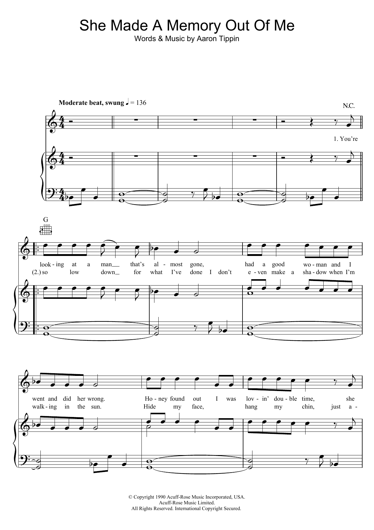Aaron Tippin She Made A Memory Out Of Me sheet music notes and chords arranged for Piano, Vocal & Guitar Chords