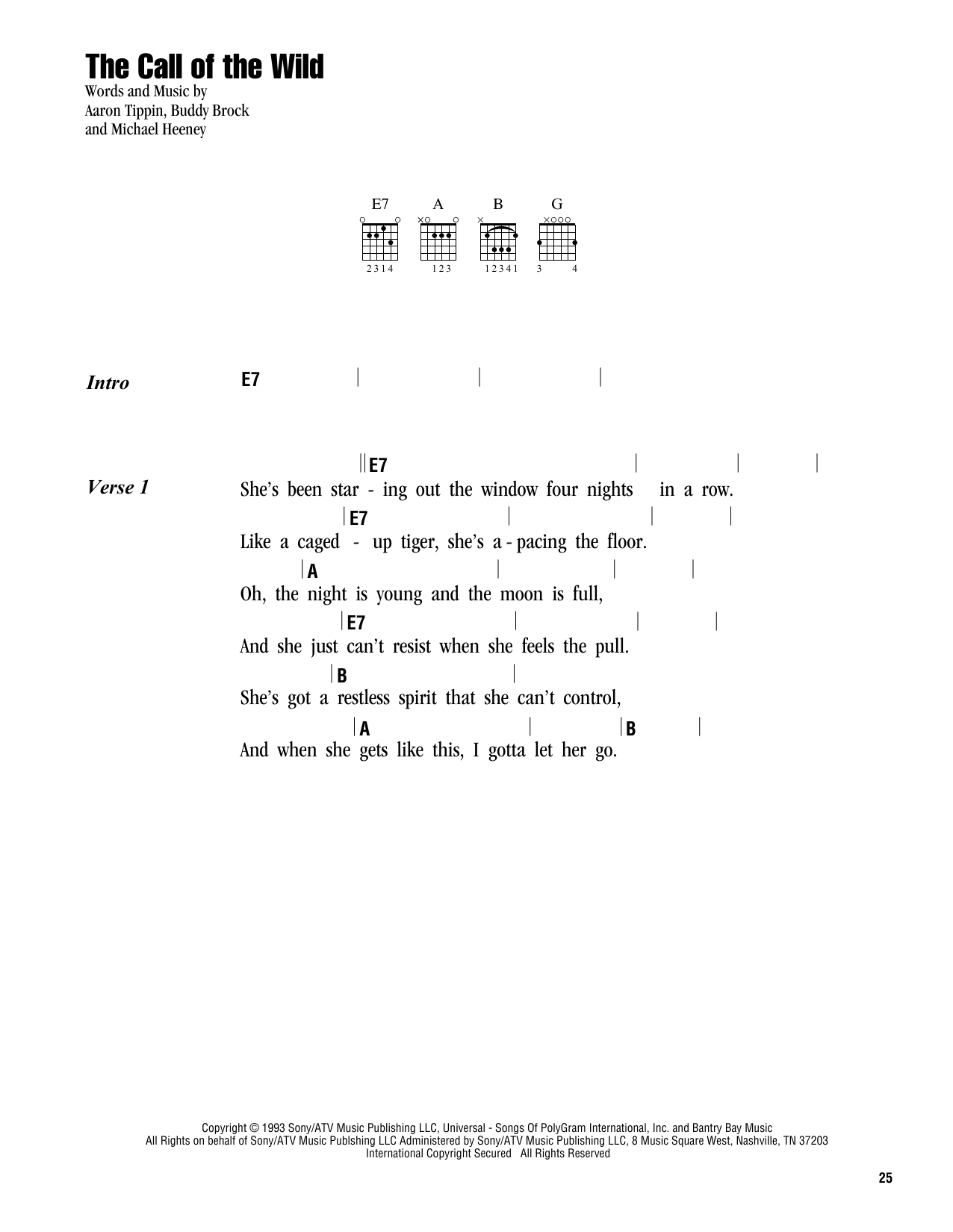 Aaron Tippin The Call Of The Wild sheet music notes and chords arranged for Guitar Chords/Lyrics