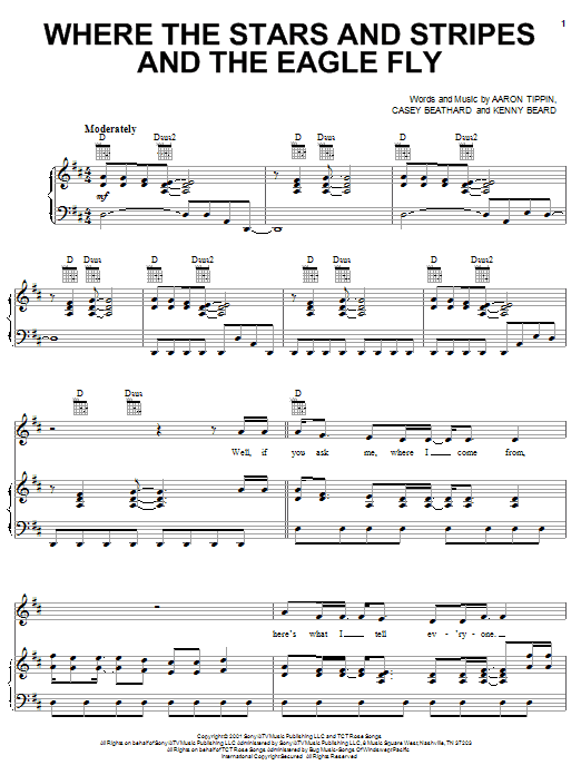 Aaron Tippin Where The Stars And Stripes And The Eagle Fly sheet music notes and chords arranged for Piano, Vocal & Guitar Chords (Right-Hand Melody)