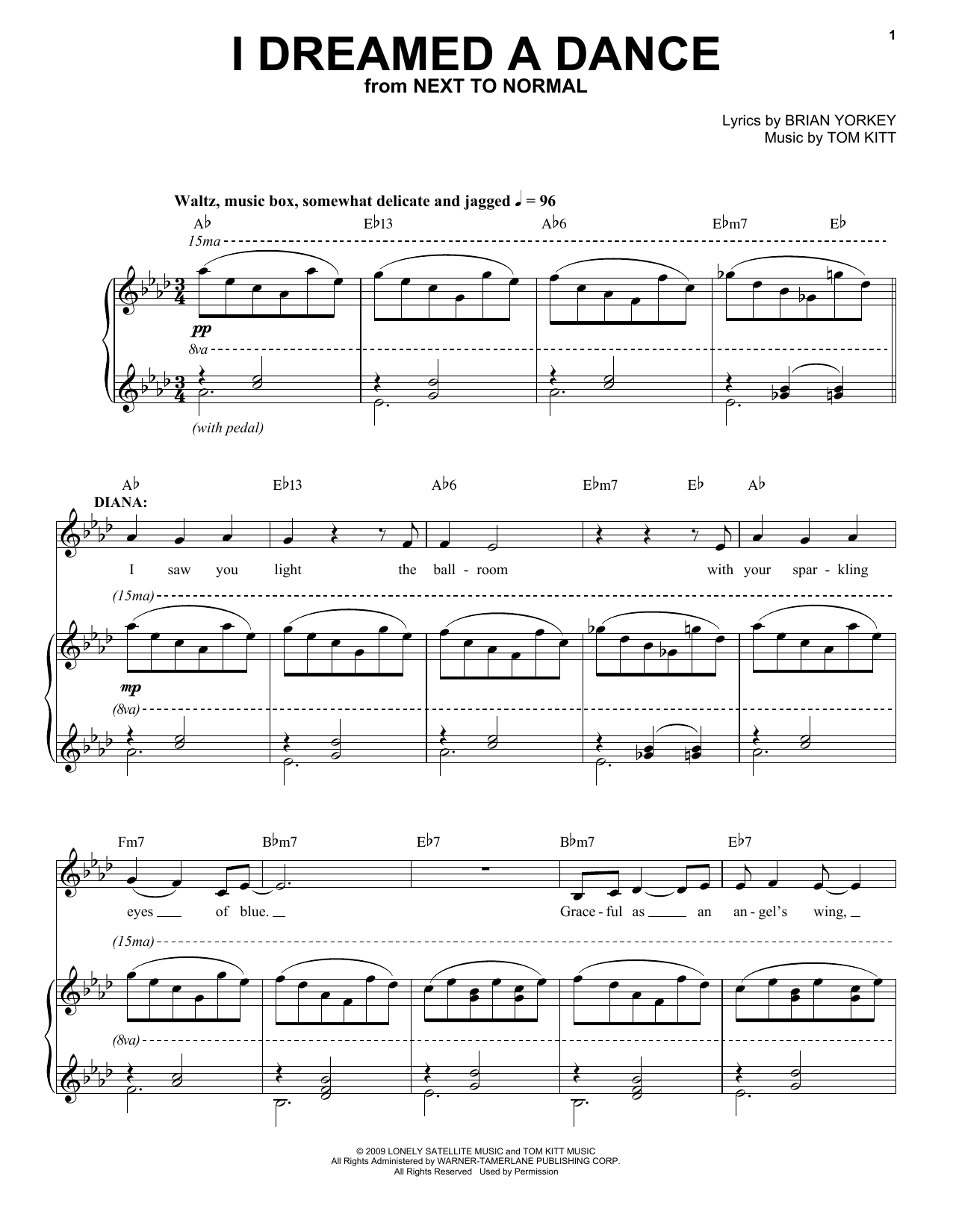 Aaron Tveit I Dreamed A Dance (from Next to Normal) sheet music notes and chords arranged for Piano & Vocal