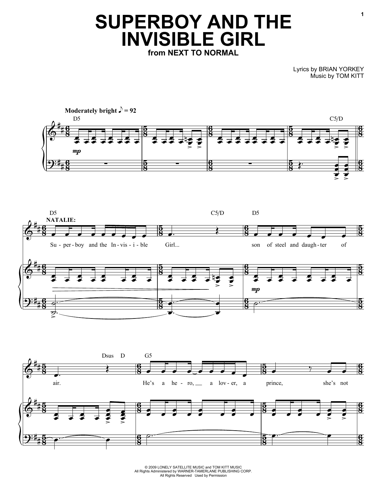 Aaron Tveit Superboy And The Invisible Girl (from Next to Normal) sheet music notes and chords arranged for Piano & Vocal