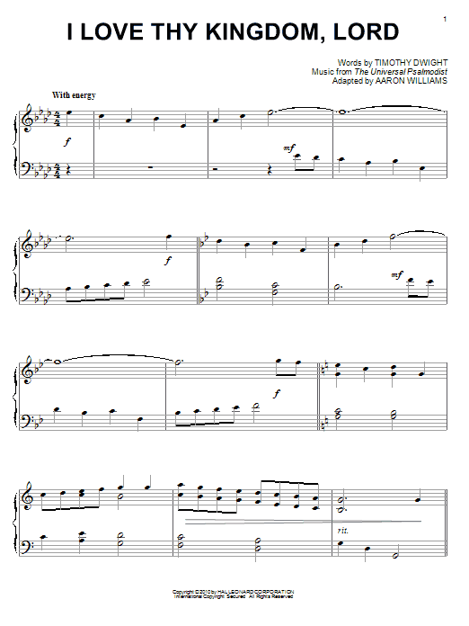 Aaron Williams I Love Thy Kingdom, Lord sheet music notes and chords arranged for Piano Solo