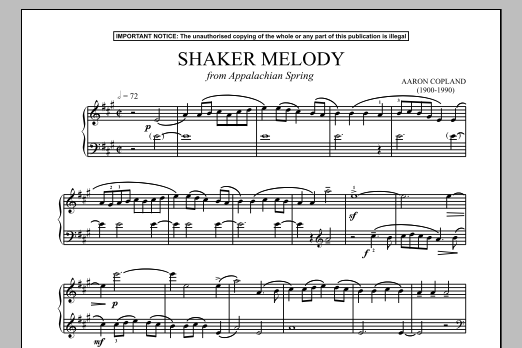 Aaron Copland Appalachian Spring (Shaker Melody) sheet music notes and chords arranged for Piano Solo