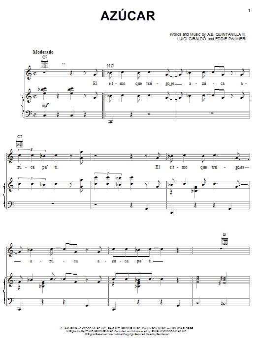 A.B. Quintanilla III Azucar sheet music notes and chords arranged for Piano, Vocal & Guitar Chords (Right-Hand Melody)