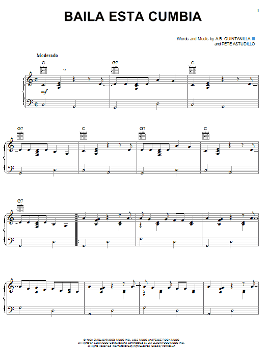 A.B. Quintanilla III Baila Esta Cumbia sheet music notes and chords arranged for Piano, Vocal & Guitar Chords (Right-Hand Melody)