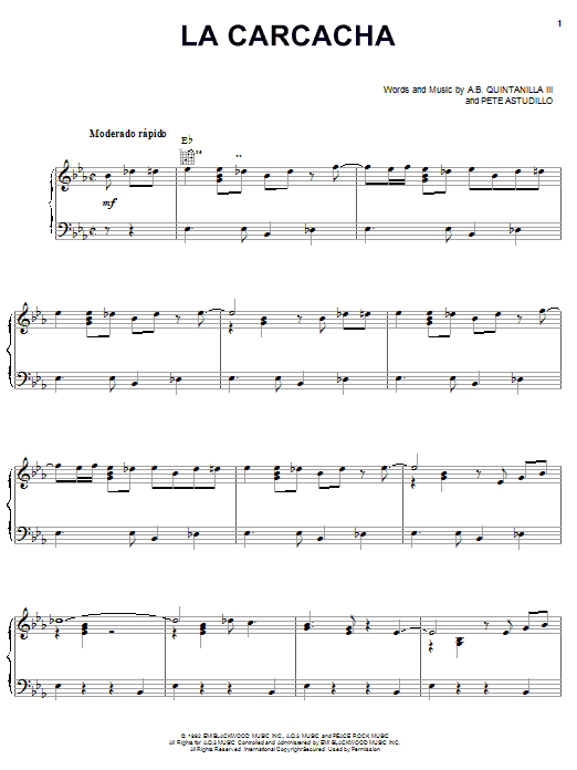 A.B. Quintanilla III La Carcacha sheet music notes and chords arranged for Piano, Vocal & Guitar Chords (Right-Hand Melody)