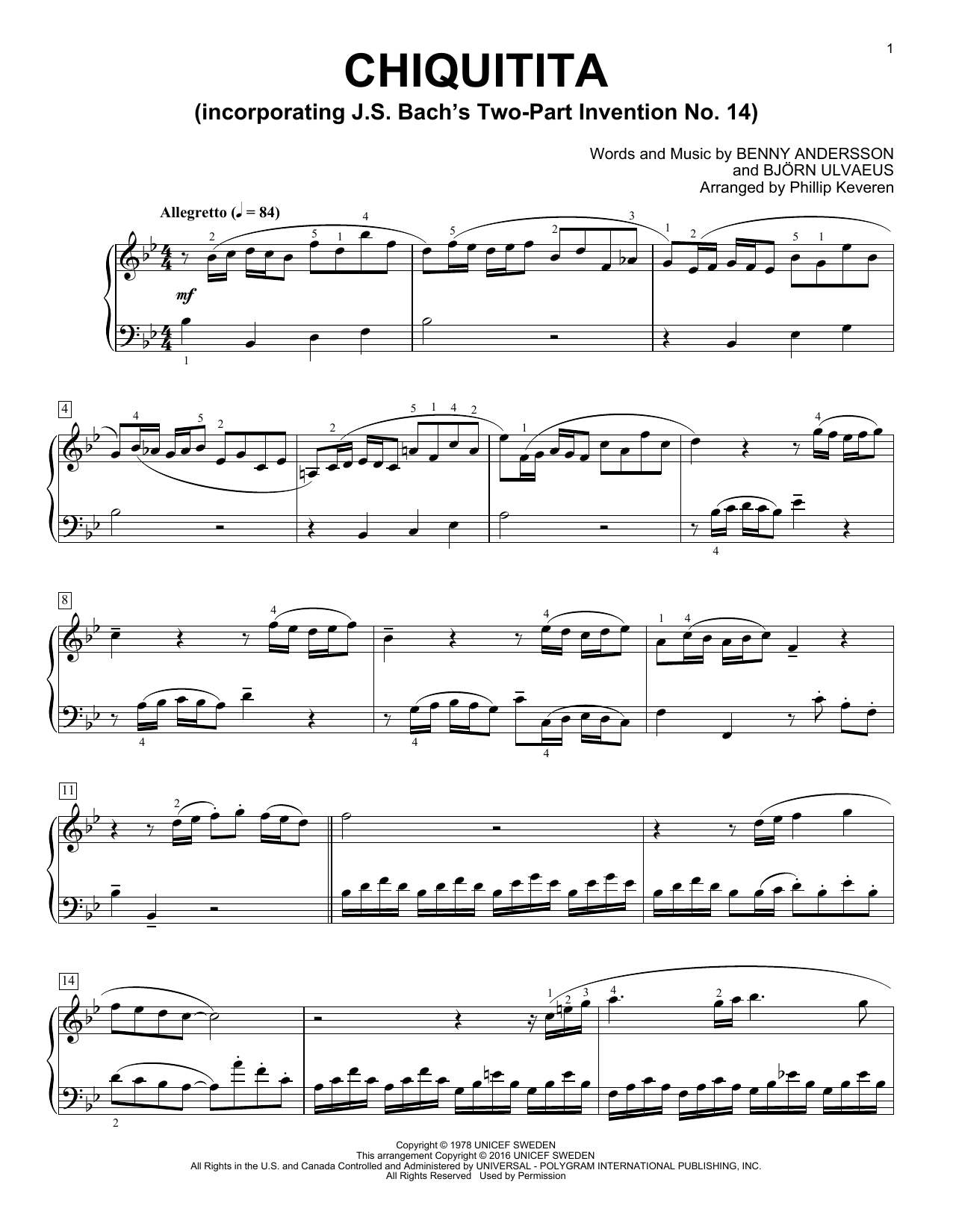 ABBA Chiquitita (arr. Phillip Keveren) sheet music notes and chords arranged for Piano Solo