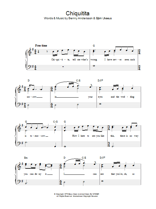 ABBA Chiquitita sheet music notes and chords. Download Printable PDF.