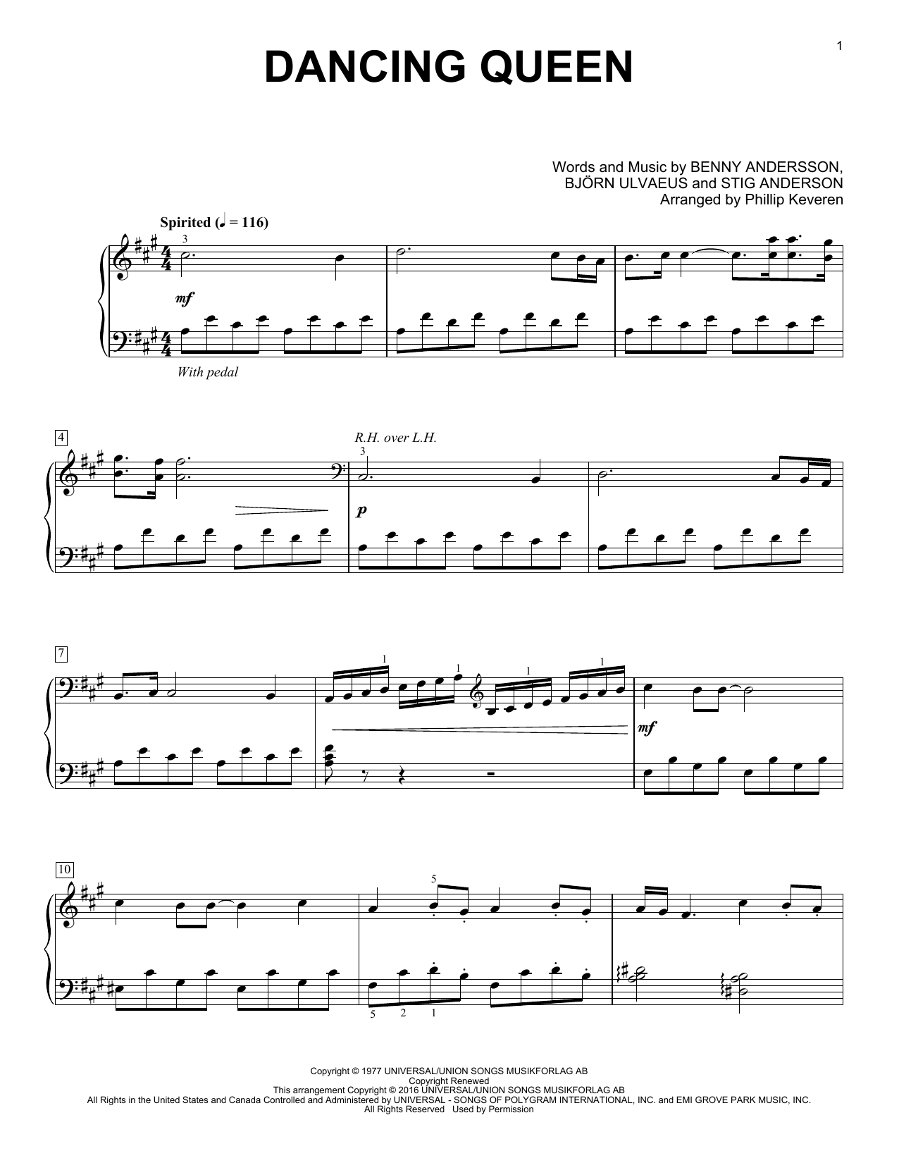 ABBA Dancing Queen (arr. Phillip Keveren) sheet music notes and chords arranged for Piano Solo
