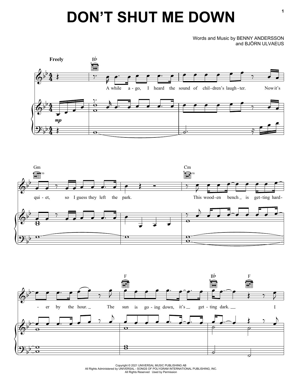ABBA Don't Shut Me Down sheet music notes and chords arranged for Piano, Vocal & Guitar Chords (Right-Hand Melody)