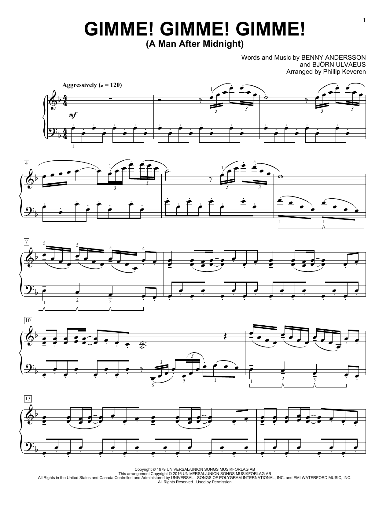 ABBA Gimme! Gimme! Gimme! (A Man After Midnight) (arr. Phillip Keveren) sheet music notes and chords arranged for Piano Solo