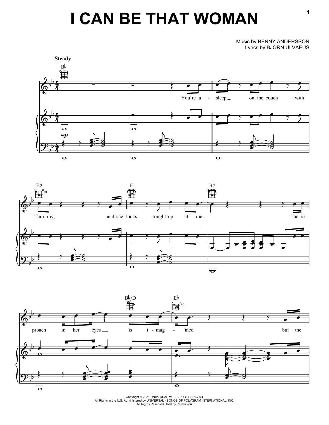ABBA I Can Be That Woman sheet music notes and chords arranged for Piano, Vocal & Guitar Chords (Right-Hand Melody)