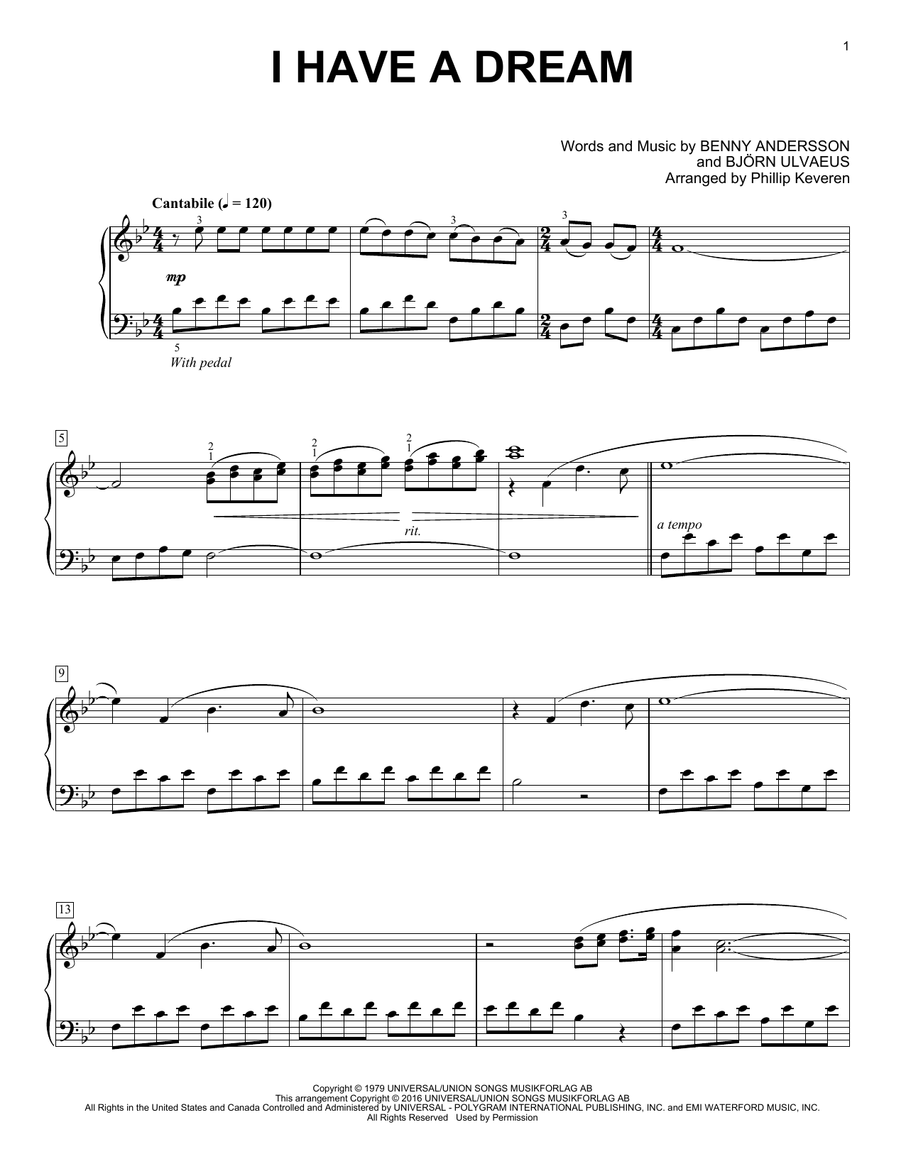 ABBA I Have A Dream (arr. Phillip Keveren) sheet music notes and chords arranged for Piano Solo